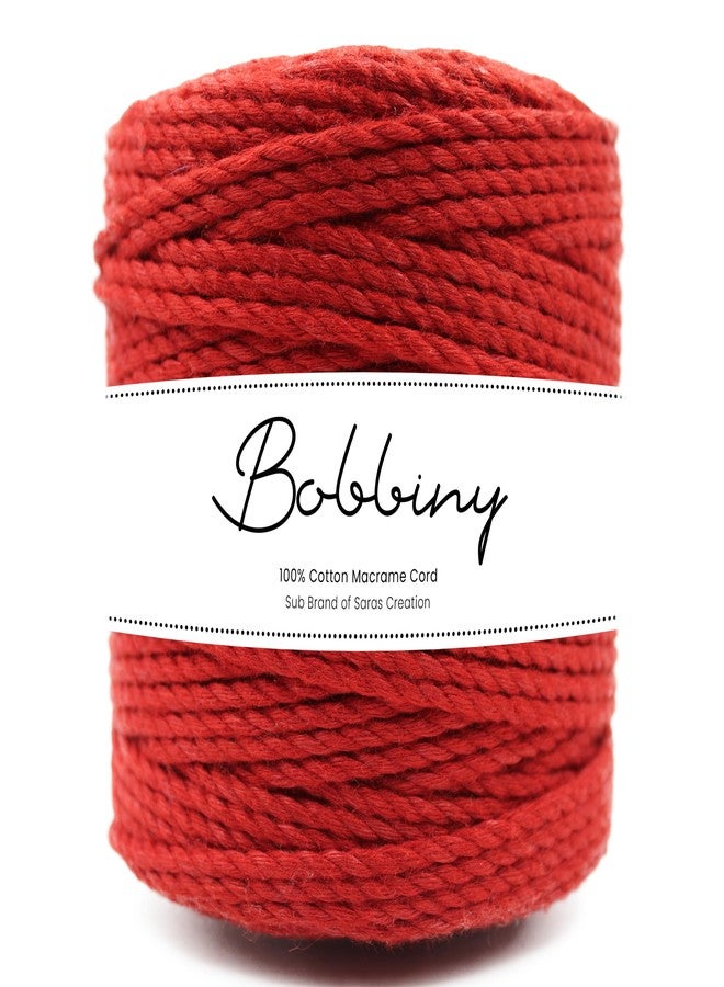 BOBBINY خيط مكرمية قطني مجدول ثلاثي الطبقات من بوبيني (لفافة) مناسب لأعمال المكرمية اليدوية وغيرها من المشاريع | أحمر | 4 مم، 20 متر - Image 1